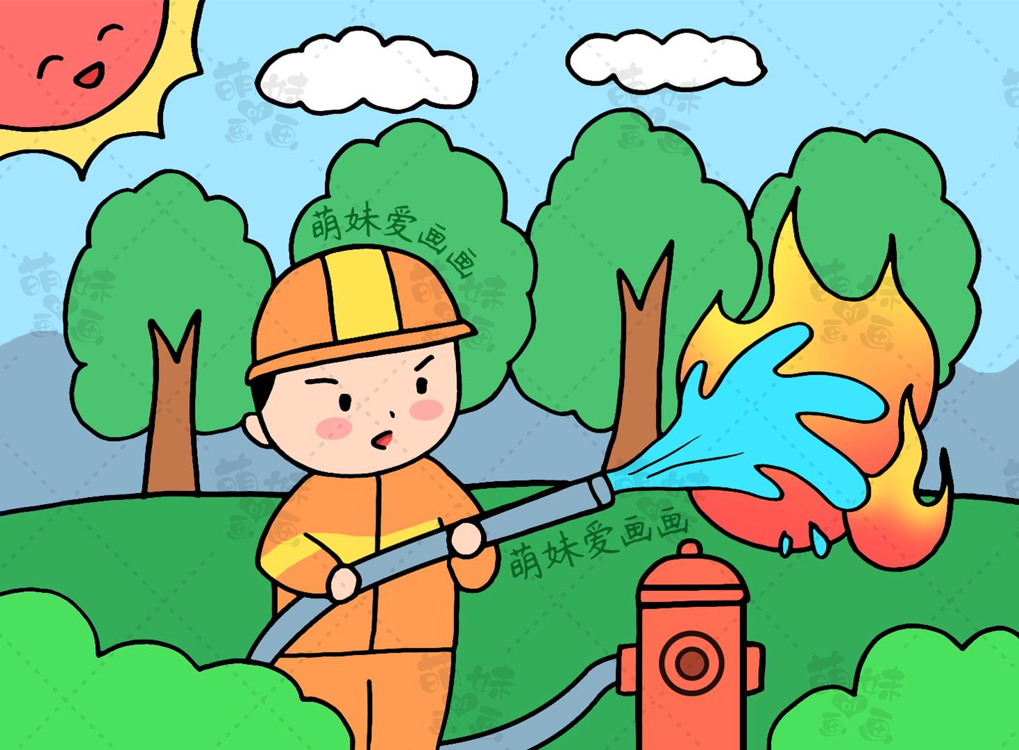 森林防火主题画初中图片